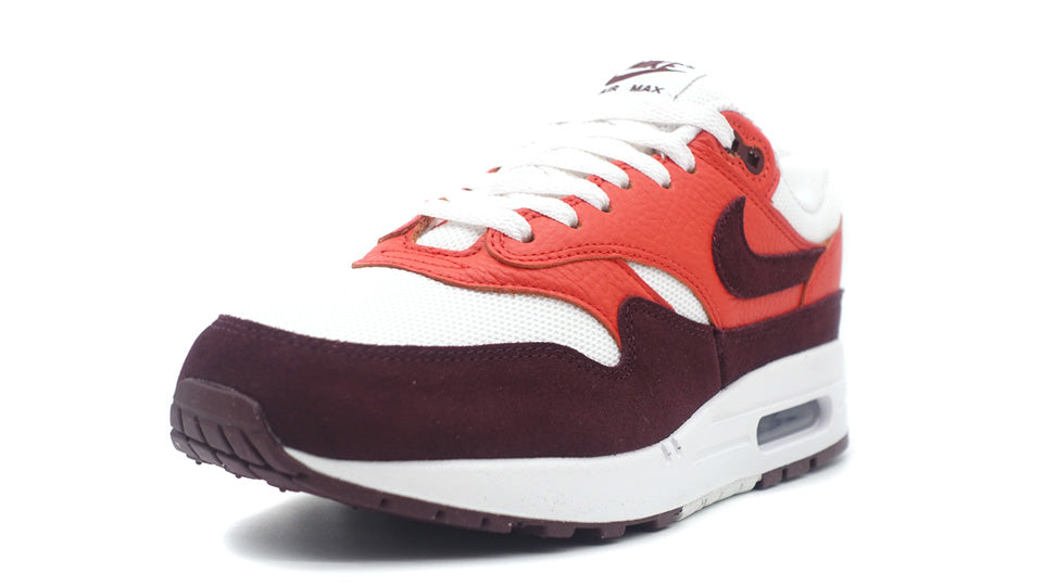 NIKE AIR MAX 1 SUMMIT WHITE BURGUNDY CRUSH PICANTE RED